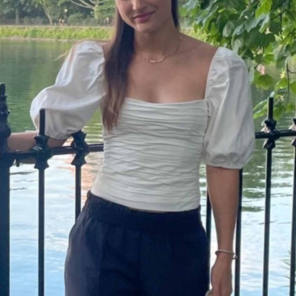Reformation puff sleeve ruched top